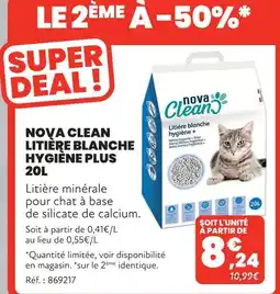 Animalis Nova clean litière blanche hygiène plus 20 l offre