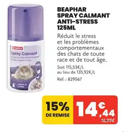 Animalis Beaphar spray calmant anti-stress 125ml offre