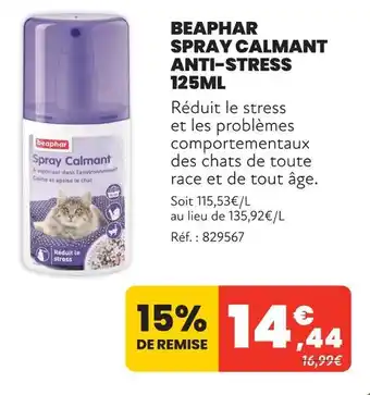 Animalis Beaphar spray calmant anti-stress 125ml offre