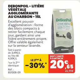 Animalis Debonpoil litière végétale agglomérante au charbon - 15l offre