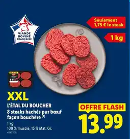 Lidl L'ÉTAL DU BOUCHER 8 steaks hachés pur bœuf façon bouchère offre