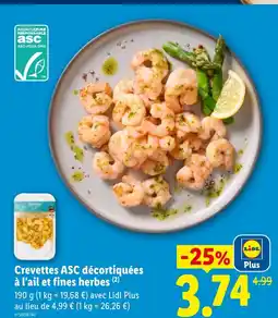 Lidl Crevettes ASC décortiquées à l'ail et fines herbes offre