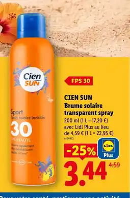 Lidl CIEN SUN Brume solaire transparent spray offre