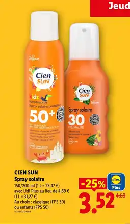 Lidl CIEN SUN Spray solaire offre