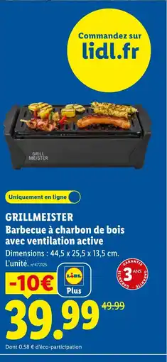Lidl GRILLMEISTER Barbecue à charbon de bois avec ventilation active offre