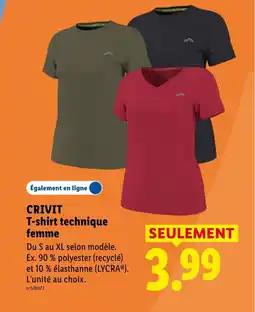 Lidl CRIVIT T-shirt technique femme offre