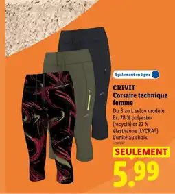 Lidl CRIVIT Corsaire technique femme offre