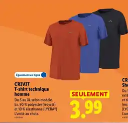 Lidl CRIVIT T-shirt technique homme offre