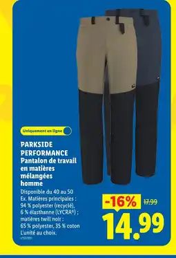 Lidl PERFORMANCE Pantalon de travail en matières mélangées homme offre