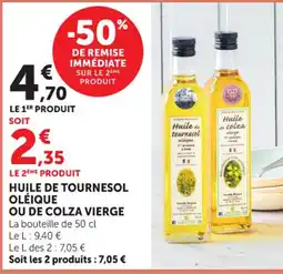Super U Huile de tournesol oléique ou de colza vierge offre