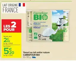 Carrefour Market CARREFOUR BIO Yaourt au lait entier Nature offre