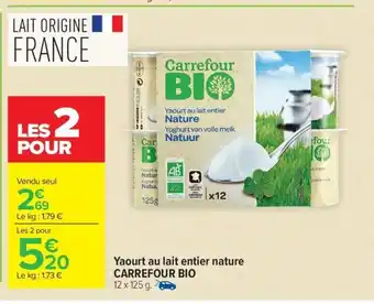 CARREFOUR BIO Yaourt au lait entier Nature
