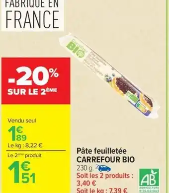CARREFOUR BIO Pâte feuilletée