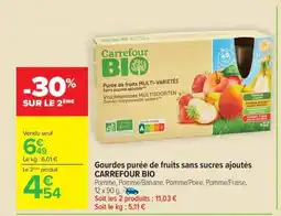 Carrefour Market CARREFOUR BIO Gourdes purée de fruits sans sucres ajoutés offre