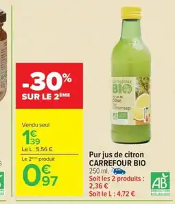 Carrefour Market CARREFOUR BIO Pur jus de citron offre
