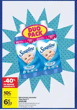 Carrefour SOUPLINE Adoucissant concentré Duo Pack offre