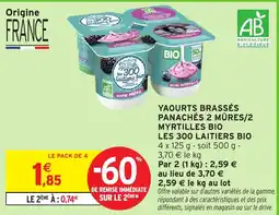 Intermarché LES 300 LAITIERS BIO Yaourts brassés panachés 2 mûres/2 myrtilles bio offre