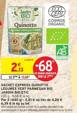 Intermarché JARDIN BIO ETIC Sachet express quinotto légumes vert parmesan bio offre