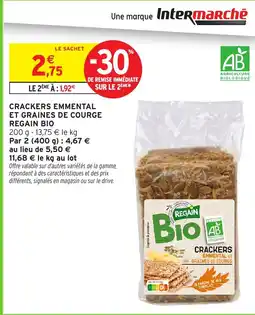Intermarché REGAIN BIO Crackers emmental et graines de courge offre