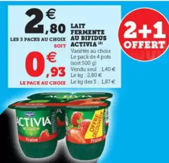 Super U Lait Fermente au Bifidus Activia offre