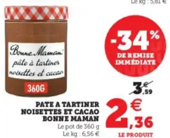 Super U Pate A Tartiner Noisette et Cacao Bonne Maman offre