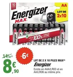 E.Leclerc Lot de 2 x 10 piles max energizer offre
