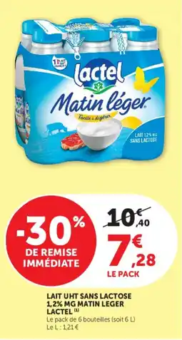 U Express Lait uht sans lactose 1,2% mg matin leger lactel offre