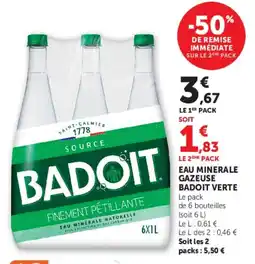U Express Eau minerale gazeuse badoit verte offre