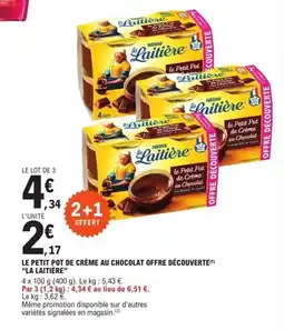 E.Leclerc LA LAITIÈRE Le petit pot de crème au chocolat offre découverte offre