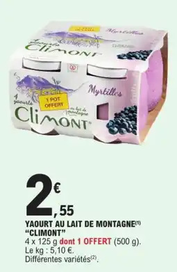 E.Leclerc CLIMONT Yaourt au lait de montagne offre