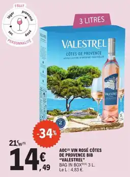 E.Leclerc VALESTREL Aoc vin rosé côtes de provence bib offre