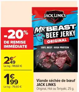 Carrefour JACK LINKS Viande séchée de bœuf offre