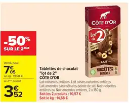 Carrefour CÔTE D'OR Tablettes de chocolat lot de 2 offre