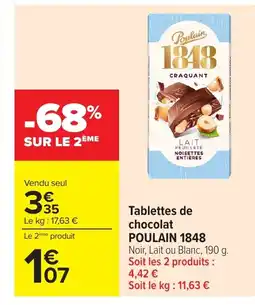 Carrefour POULAIN 1848 Tablettes de chocolat offre