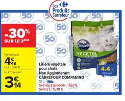 Carrefour CARREFOUR COMPANINO Litière végétale pour chats Non Agglomerant offre