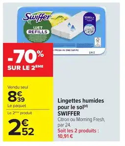 Carrefour SWIFFER Lingettes humides pour le sol offre