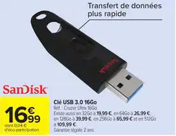Carrefour SANDISK Clé USB 3.0 16Go offre
