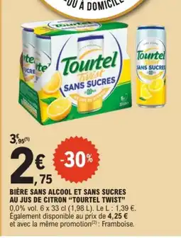 E.Leclerc TOURTEL TWIST Bière sans alcool et sans sucres au jus de citron offre