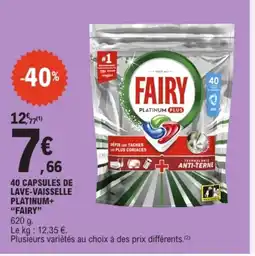 E.Leclerc FAIRY 40 capsules de lave-vaisselle platinum+ offre