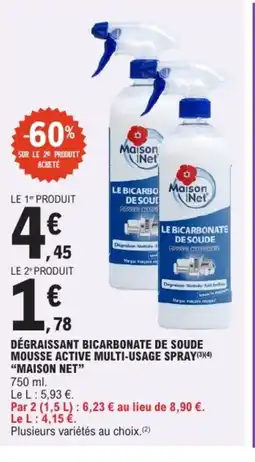 E.Leclerc MAISON NET Dégraissant bicarbonate de soude mousse active multi-usage spray offre
