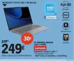 E.Leclerc LENOVO Pc portable ideapad slim 3 15itn9 offre