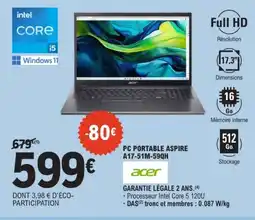 E.Leclerc ACER Pc portable aspire a17-51m-59qh offre