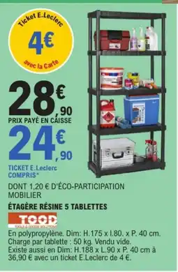 E.Leclerc TOOD Étagère résine 5 tablettes offre