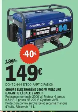 E.Leclerc Groupe électrogène 2400 w mercure offre