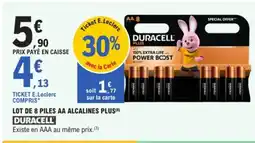 E.Leclerc DURACELL Lot de 8 piles aa alcalines plus offre