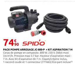 Rural Master Spido pack pompe arrosage jc-800-p + kit aspiration 7 m offre