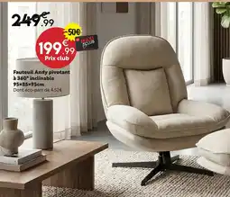 Maxi Bazar Fauteuil andy pivotant à 360° inclinable offre