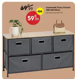 Maxi Bazar Commode tissa 5 tiroirs offre