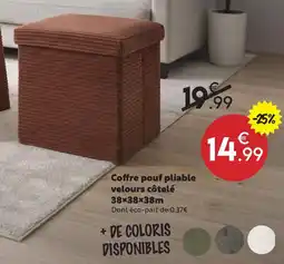 Maxi Bazar Coffre pouf pliable velours côtelé offre