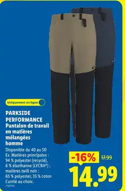 Lidl Parkside performance pantalon de travail en matières mélangées homme offre